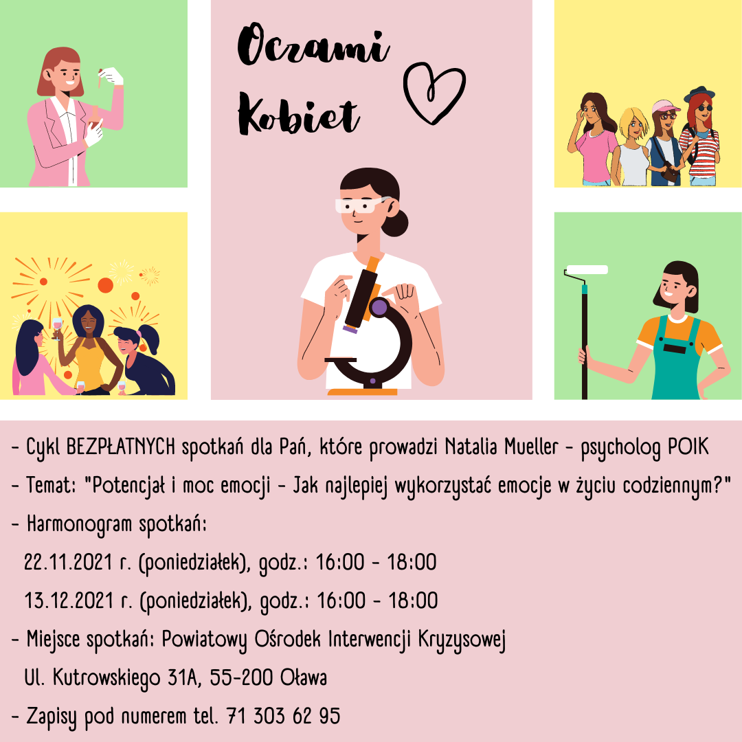 Grafika: Plakat zapraszający kobiety do udziału w spotkaniu 
